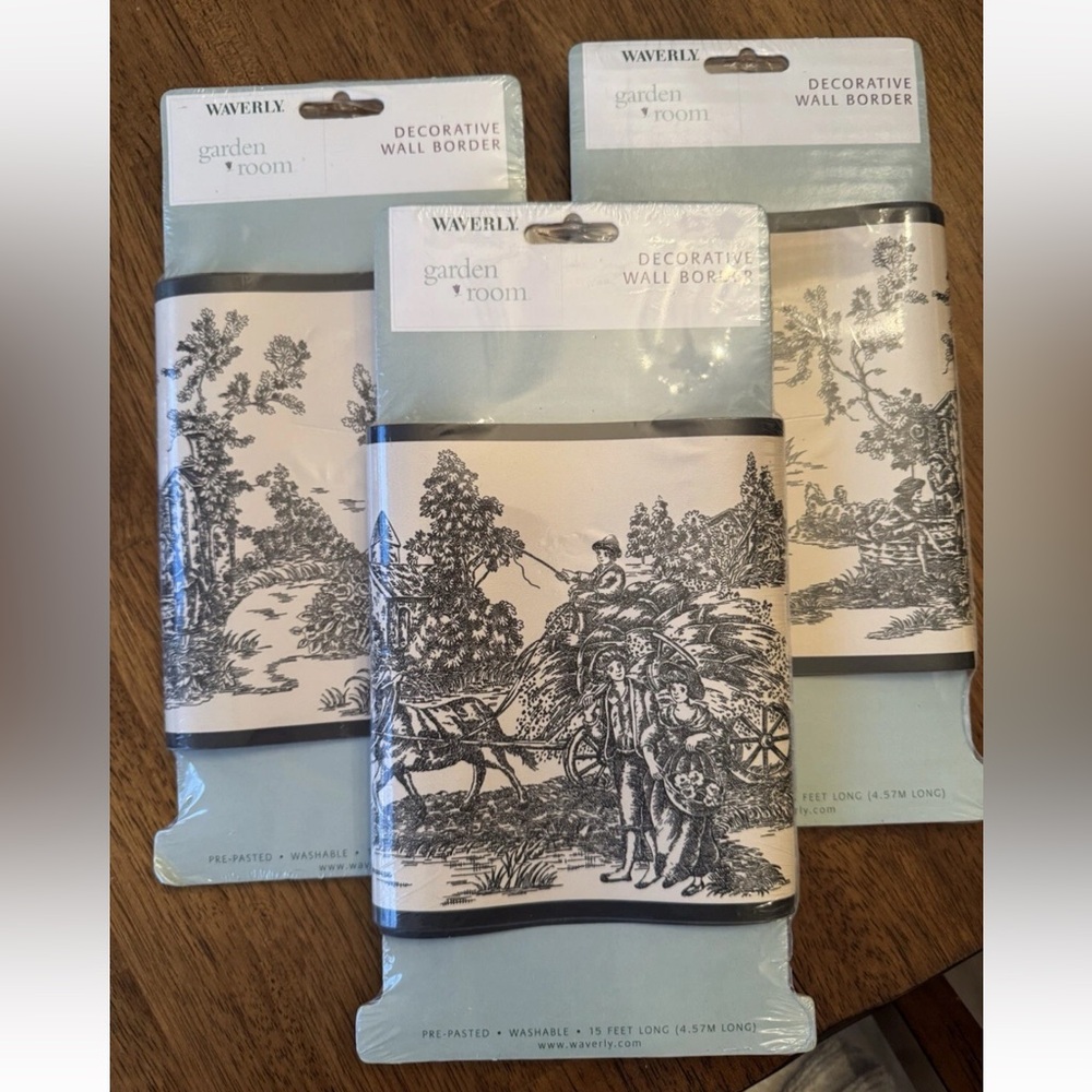 3 WAVERLY Toile Style Black Wall Border The Garden Room Line Cottage Core French